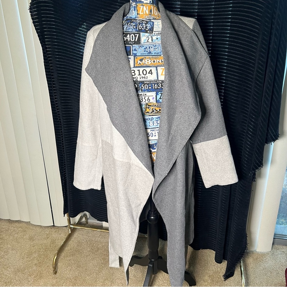 Alfani Wool Blend Colorblocked Wrap Coat - L/XL, Gray - Picture 5 of 11